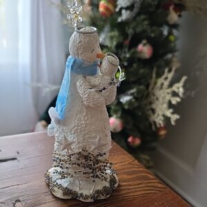 Snowman Figurine with Blue Scarf Angel